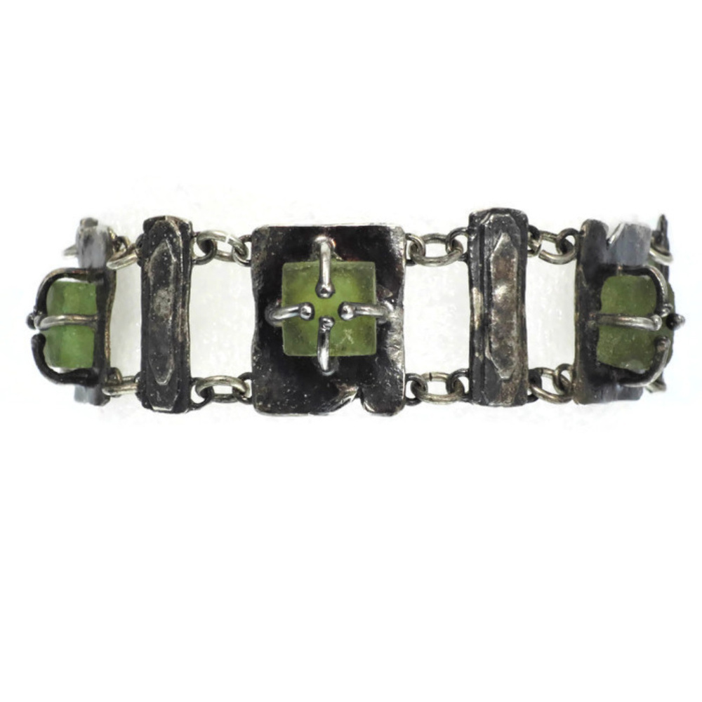 Israeli Bracelet Sterling Silver and Roman Glass Holy Land Artifact